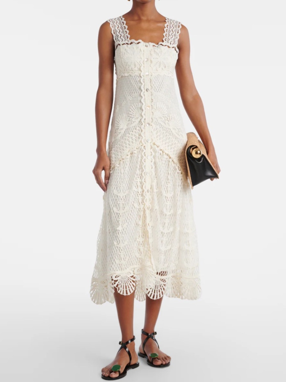 NWT FARM Rio Cream Crochet Midi Dress